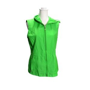 Vintage Talbots Womens Hooded Sleeveless Zip Vest Medium Green Lightweight Layer